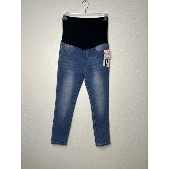 LOVE SOHO MATERNITY FULL PANEL STRETCHY BLUE JEANS SIZE L Medium Wash NWT - Picture 2 of 10